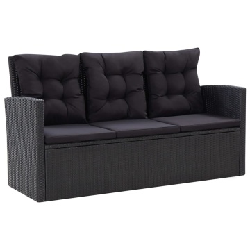 Set mobilier de grădină cu perne, 6 piese, negru, poliratan - Img 2