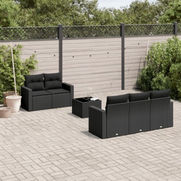 Set mobilier de grădină cu perne, 6 piese, negru, poliratan - Img 1