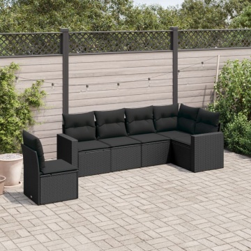 Set mobilier de grădină cu perne, 6 piese, negru, poliratan - Img 1