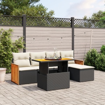 Set mobilier de grădină cu perne, 6 piese, negru, poliratan - Img 1
