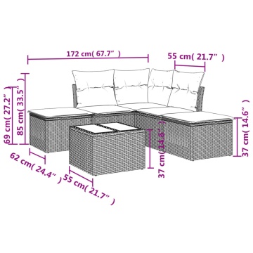 Set mobilier de grădină cu perne, 6 piese, negru, poliratan - Img 3