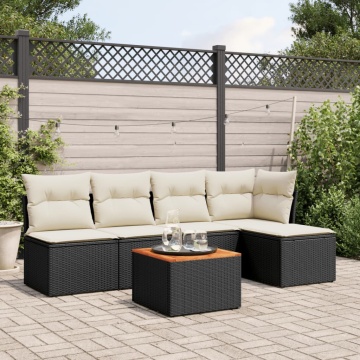 Set mobilier de grădină cu perne, 6 piese, negru, poliratan - Img 1