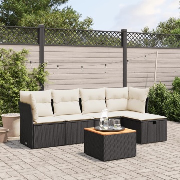 Set mobilier de grădină cu perne, 6 piese, negru, poliratan - Img 1