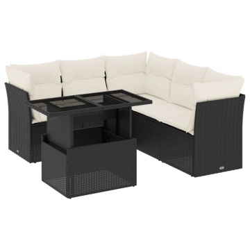 Set mobilier de grădină cu perne, 6 piese, negru, poliratan - Img 2