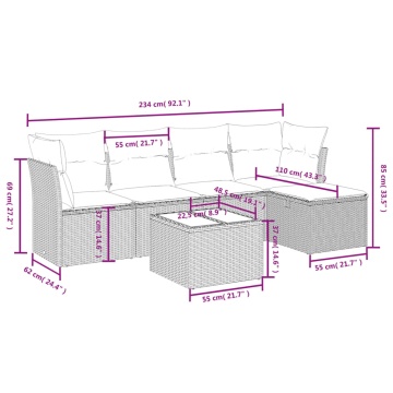 Set mobilier de grădină cu perne, 6 piese, negru, poliratan - Img 4