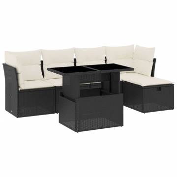 Set mobilier de grădină cu perne, 6 piese, negru, poliratan - Img 2