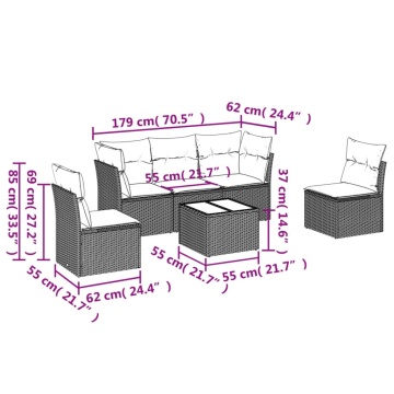 Set mobilier de grădină cu perne, 6 piese, negru, poliratan - Img 3