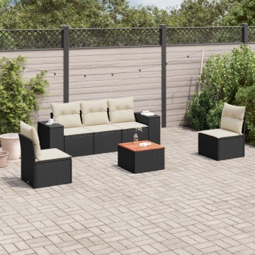 Set mobilier de grădină cu perne, 6 piese, negru, poliratan - Img 1
