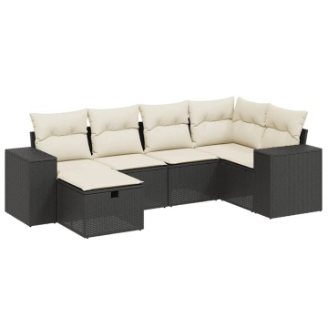 Set mobilier de grădină cu perne, 6 piese, negru, poliratan - Img 2