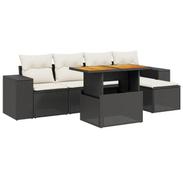 Set mobilier de grădină cu perne, 6 piese, negru, poliratan - Img 2