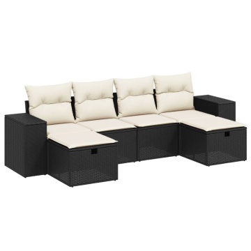 Set mobilier de grădină cu perne, 6 piese, negru, poliratan - Img 2