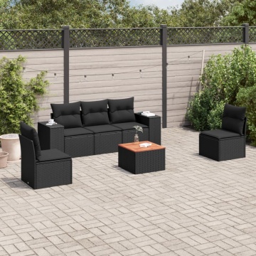 Set mobilier de grădină cu perne, 6 piese, negru, poliratan - Img 1