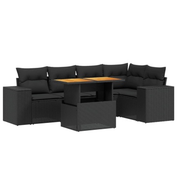 Set mobilier de grădină cu perne, 6 piese, negru, poliratan - Img 2