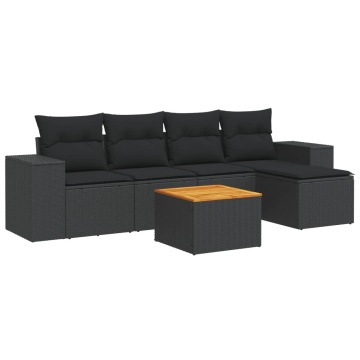 Set mobilier de grădină cu perne, 6 piese, negru, poliratan - Img 2