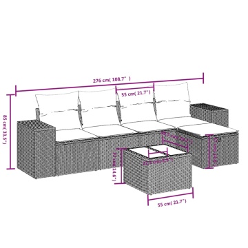 Set mobilier de grădină cu perne, 6 piese, negru, poliratan - Img 4