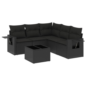 Set mobilier de grădină cu perne, 6 piese, negru, poliratan - Img 2