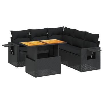 Set mobilier de grădină cu perne, 6 piese, negru, poliratan - Img 2