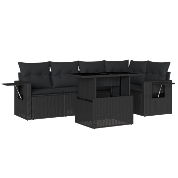 Set mobilier de grădină cu perne, 6 piese, negru, poliratan - Img 2