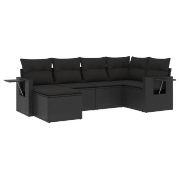 Set mobilier de grădină cu perne, 6 piese, negru, poliratan - Img 2