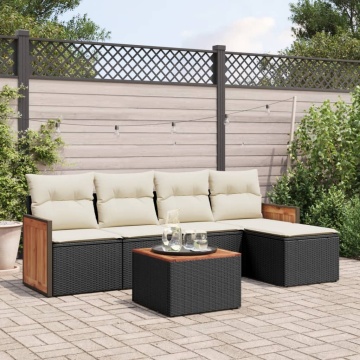 Set mobilier de grădină cu perne, 6 piese, negru, poliratan - Img 1