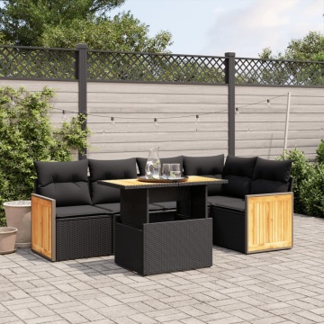 Set mobilier de grădină cu perne, 6 piese, negru, poliratan - Img 1