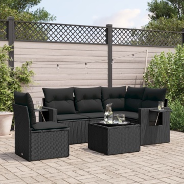 Set mobilier de grădină cu perne, 6 piese, negru, poliratan - Img 1