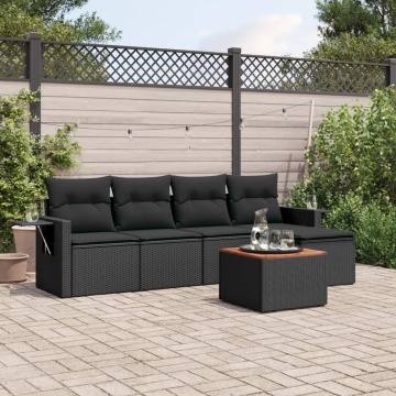 Set mobilier de grădină cu perne, 6 piese, negru, poliratan - Img 1