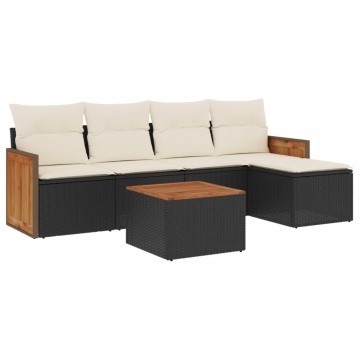 Set mobilier de grădină cu perne, 6 piese, negru, poliratan - Img 2
