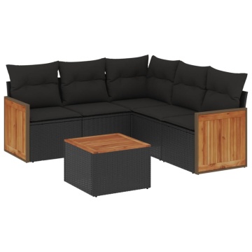 Set mobilier de grădină cu perne, 6 piese, negru, poliratan - Img 2