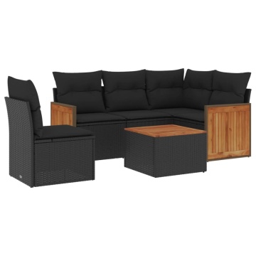 Set mobilier de grădină cu perne, 6 piese, negru, poliratan - Img 2