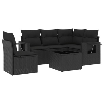Set mobilier de grădină cu perne, 6 piese, negru, poliratan - Img 2