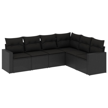 Set mobilier de grădină cu perne, 6 piese, negru, poliratan - Img 2