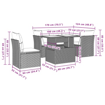 Set mobilier de grădină cu perne, 6 piese, negru, poliratan - Img 7