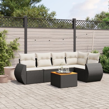 Set mobilier de grădină cu perne, 6 piese, negru, poliratan - Img 1