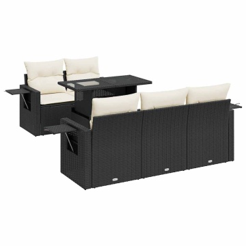 Set mobilier de grădină cu perne, 6 piese, negru, poliratan - Img 2