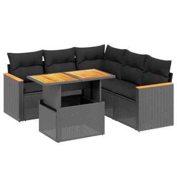 Set mobilier de grădină cu perne, 6 piese, negru, poliratan - Img 2
