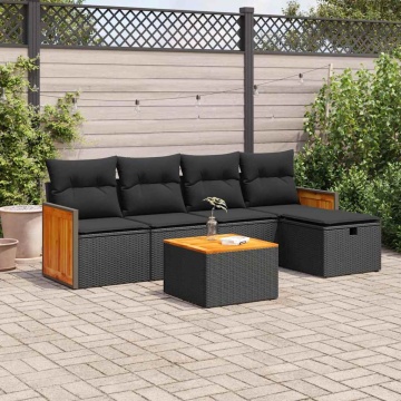 Set mobilier de grădină cu perne, 6 piese, negru, poliratan - Img 1