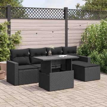 Set mobilier de grădină cu perne, 6 piese, negru, poliratan - Img 1