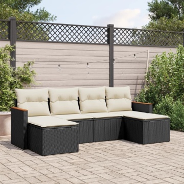 Set mobilier de grădină cu perne, 6 piese, negru, poliratan - Img 1