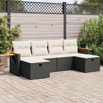 Set mobilier de grădină cu perne, 6 piese, negru, poliratan - Img 1