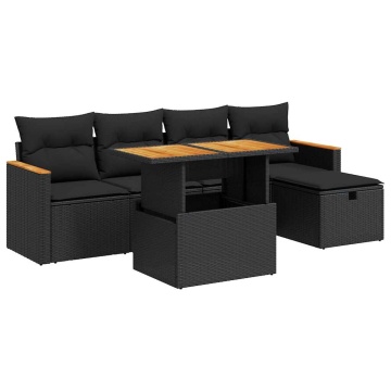 Set mobilier de grădină cu perne, 6 piese, negru, poliratan - Img 2