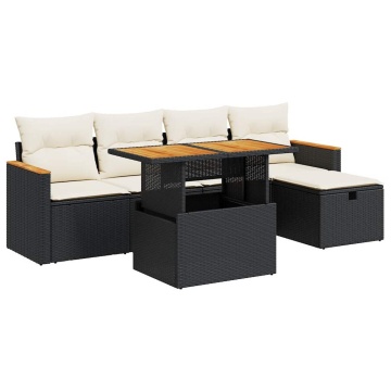 Set mobilier de grădină cu perne, 6 piese, negru, poliratan - Img 2