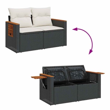 Set mobilier de grădină cu perne, 6 piese, negru, poliratan - Img 6