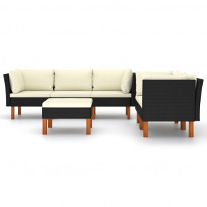 Set mobilier de grădină cu perne, 6 piese, negru, poliratan - Img 2