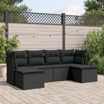 Set mobilier de grădină cu perne, 6 piese, negru, poliratan - Img 1