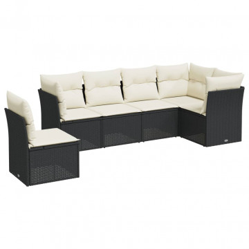 Set mobilier de grădină cu perne, 6 piese, negru, poliratan - Img 2