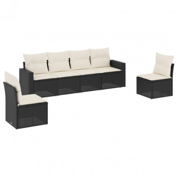 Set mobilier de grădină cu perne, 6 piese, negru, poliratan - Img 2