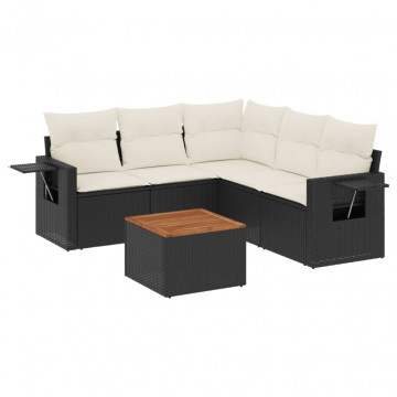 Set mobilier de grădină cu perne, 6 piese, negru, poliratan - Img 2