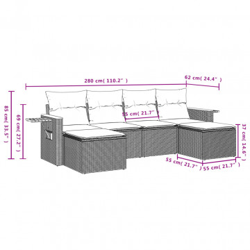 Set mobilier de grădină cu perne, 6 piese, negru, poliratan - Img 7