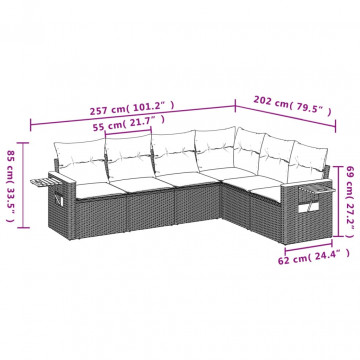 Set mobilier de grădină cu perne, 6 piese, negru, poliratan - Img 7
